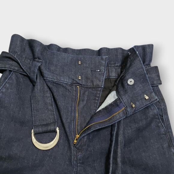 Express Paperbag Cropped Wide Leg Super High Rise Jeans Sz 6 Belted Dark Wash - Picture 7 of 15